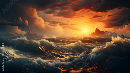 Spectacular Sunset over the Turbulent Ocean