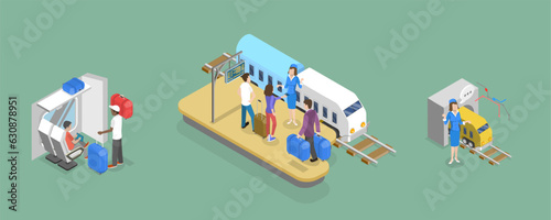 3D Isometric Flat Vector Conceptual Illustration of Train Conductor, Railway Worker