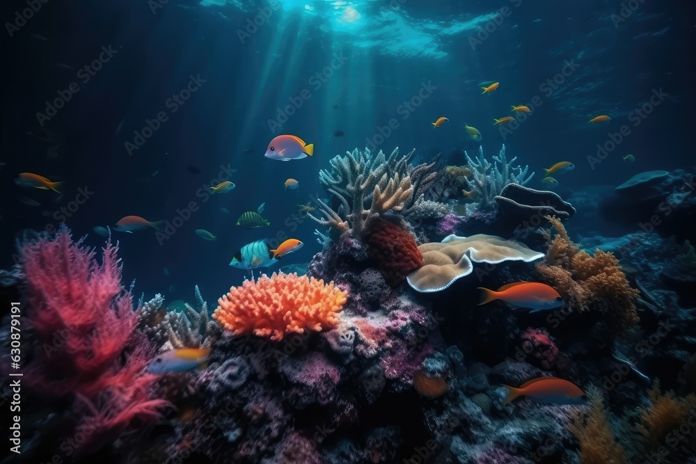 group of colorful fish and sea animals, AI generated