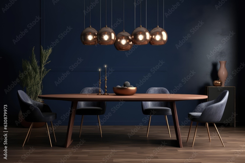 Home mockup modern dark blue dining room interior, AI generated - obrazy, fototapety, plakaty 