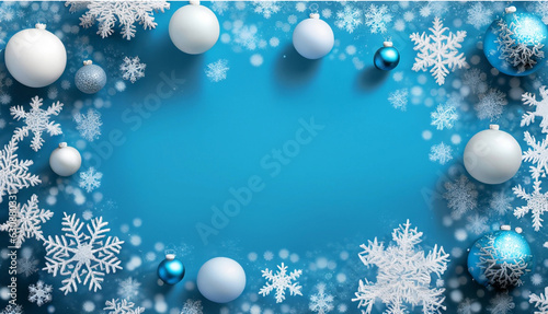 blue christmas background with snowflakes and christmas balls
