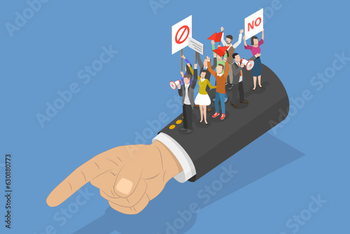 3D Isometric Flat Vector Conceptual Illustration of Revolution, Crowd of Protesting People photo