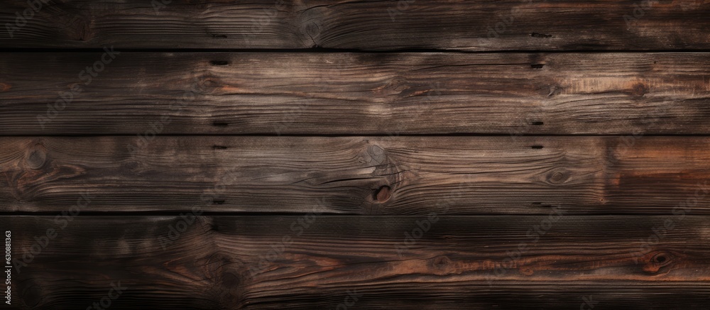 Naklejka premium Long Banner with a Rustic Dark Wooden Texture Background