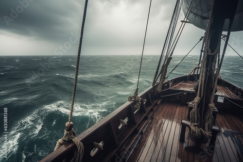 Fotografia Stormy sea, stormy weather, waves crashing on the deck of a sailing ship