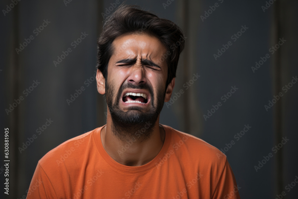 Indian young man crying like a baby
