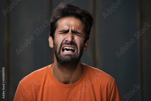 Indian young man crying like a baby