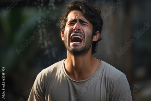 Photo Indian young man crying like a baby