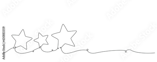 Christmas composition with stars. Hand drawing continues one single line. Vector stock illustration isolated on black background for invitation, card, presentation, frame or border. Editable stroke.