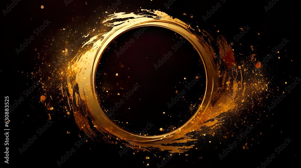 Golden circle on black background, gold brush strokes, luxury and ...