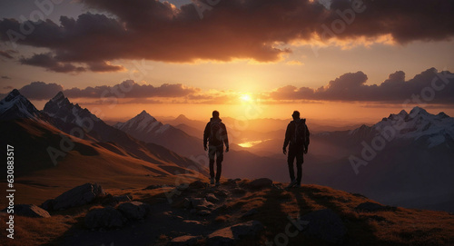 two people watching sunset over the mountains