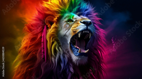 Pride concept. Rainbow colored lion. LGBT pride community support background