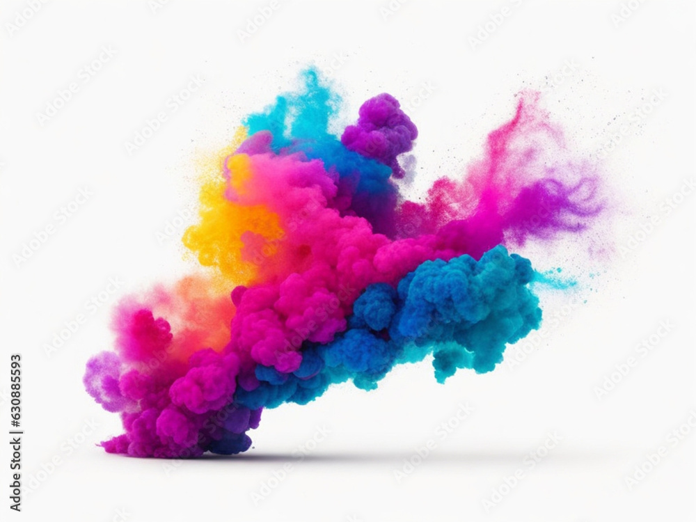 Fototapeta premium The explosion of colored smoke on a white background. 3d rendering. Ai Generated 