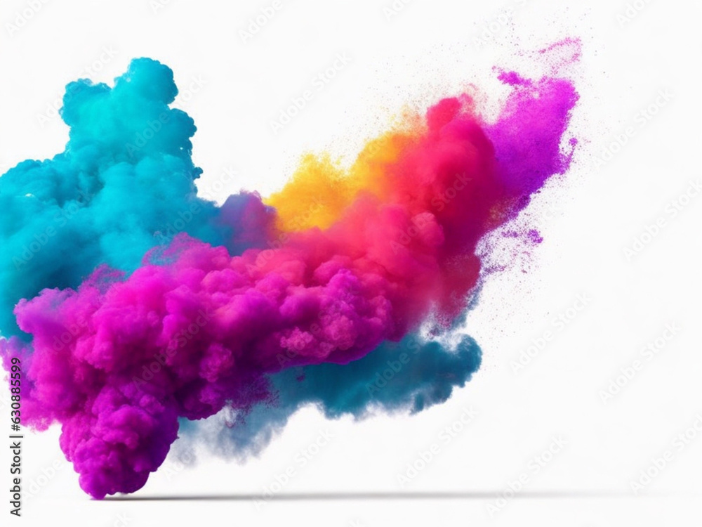 The explosion of colored smoke on a white background. 3d rendering. Ai Generated 