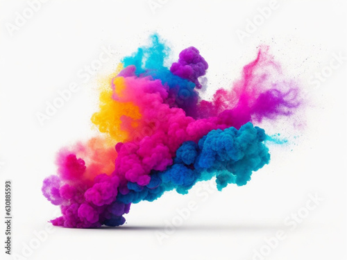 The explosion of colored smoke on a white background. 3d rendering. Ai Generated 