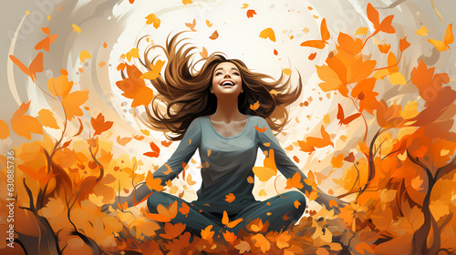 Young woman meditating in autumn 