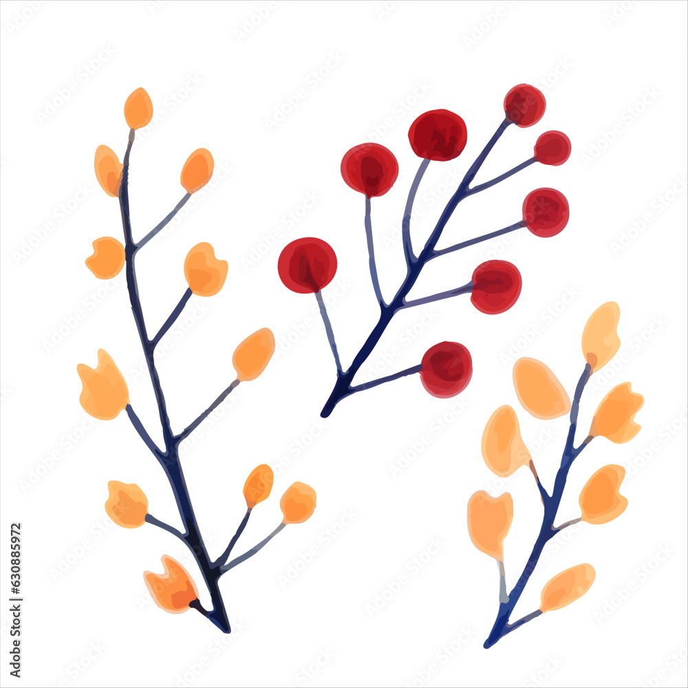 Hand drawn flowers in the traditional ethnic folklore style. Bright watercolor foliage Hand drawn flowers in the traditional ethnic folklore style. Bright watercolor foliage