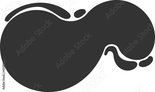 Organic abstract shape with splashes. Liquid organic blob. Random black simple ink drops. Fluid element