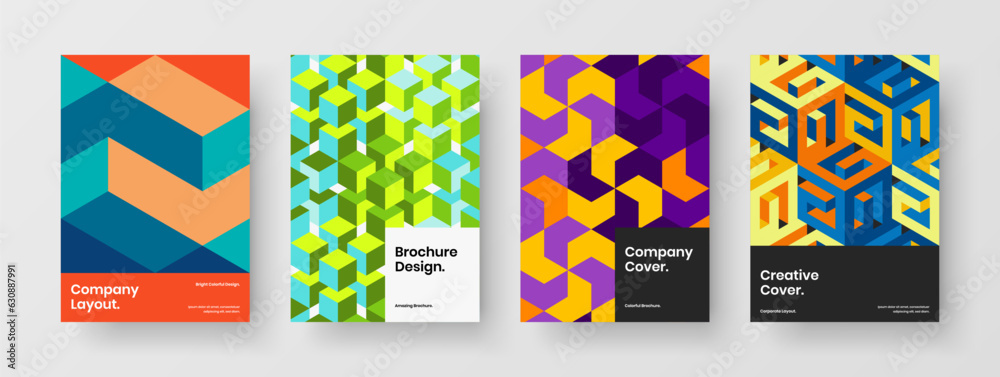 Isolated cover A4 vector design layout collection. Amazing geometric hexagons pamphlet template set.