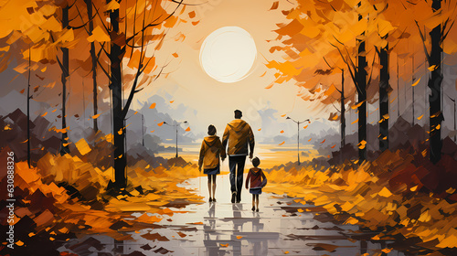 Wallpaper Mural Painting of a family walking in a park in autumn Torontodigital.ca
