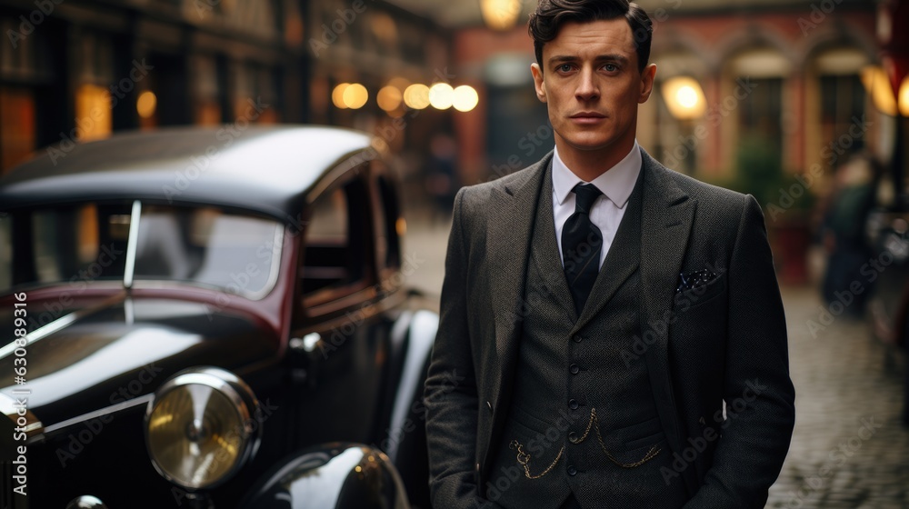 Man in stylish retro old-fashioned gang style suit
