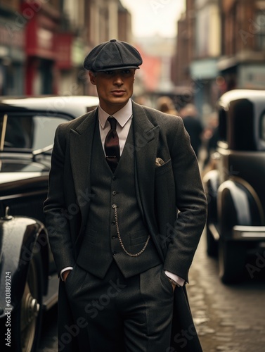 Man in stylish retro old-fashioned Peaky Blinders gang style suit © Gizmo