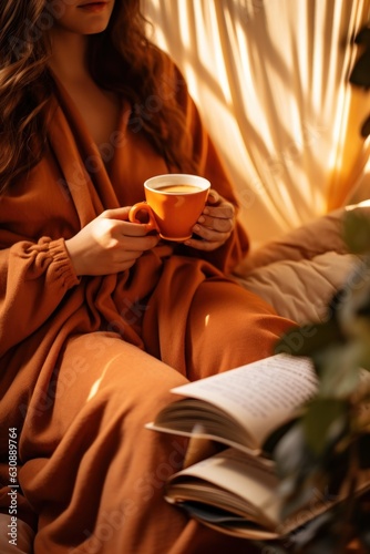 Girl in bed with book