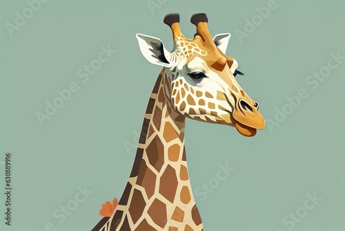 Giraffe isolated on green background. Cartoon style. Vector illustration. ai generative © Turan