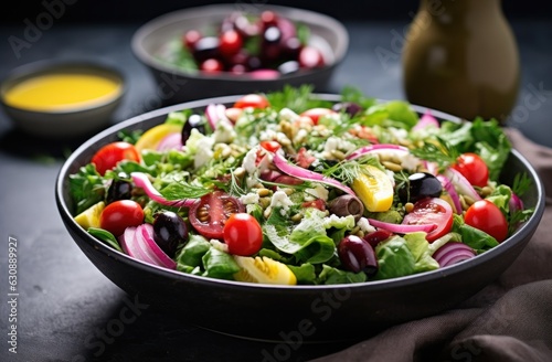 An avocado mixed salad with red cabbage and tomato