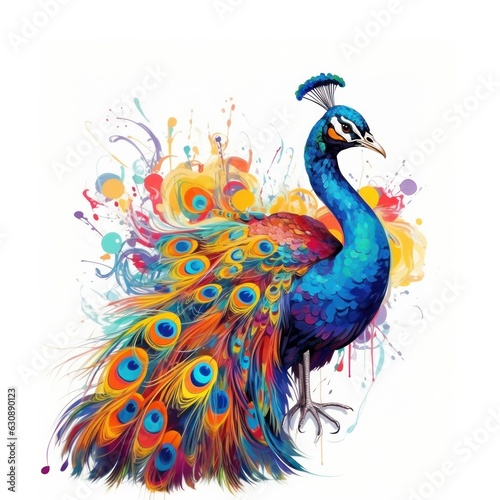 Peacock on oil painting of colorful artworks