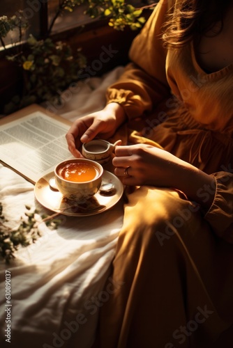 Girl in bed with book