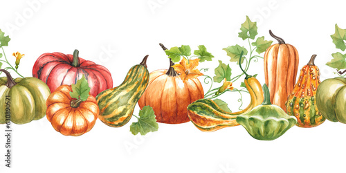 Bilde på lerret Seamless border of pumpkins