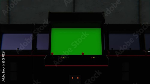 Arcade retro machine with green screen.