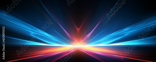 Abstract neon light shine dynamic scene, red and blue flare futuristic background.