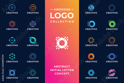 Set of creative letter O digital technology logo design. photo