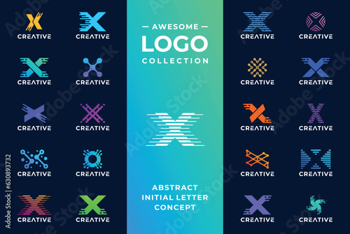 Collection of letter X logo design with digital technology concept.