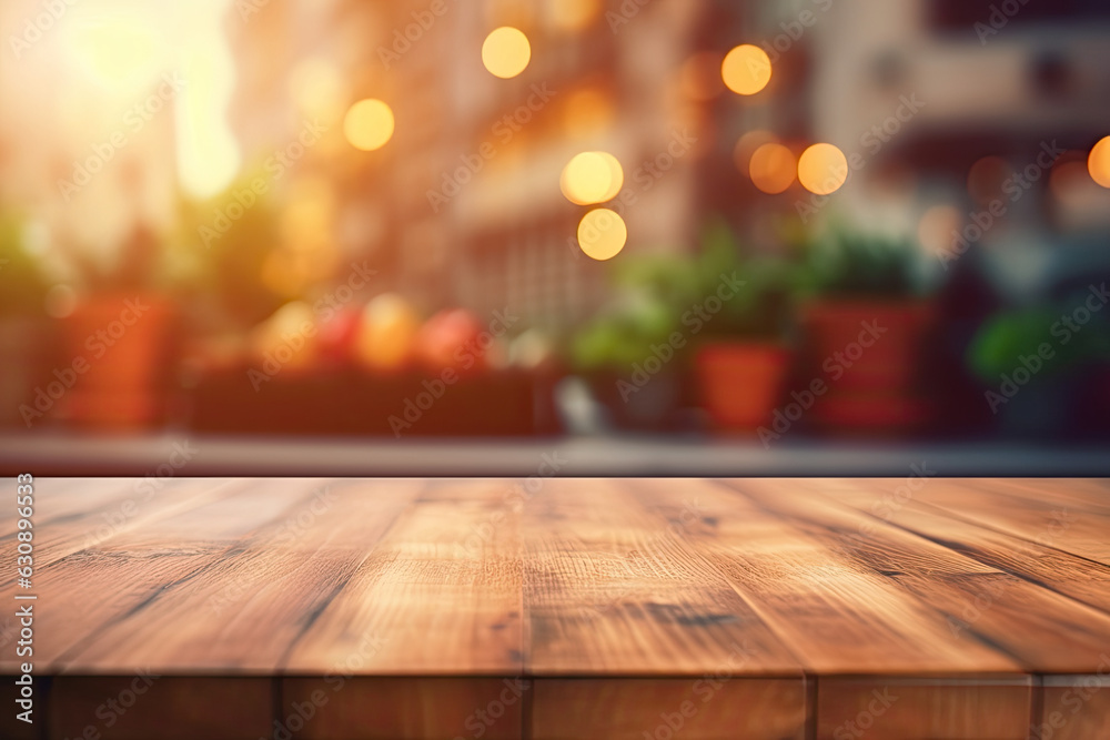 Wood table top on blurred kitchen background, high quality photo Wood table top on blurred kitchen background, high quality photo