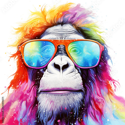 Cartoon colorful monkey, gorilla with sunglasses on white background. © innluga