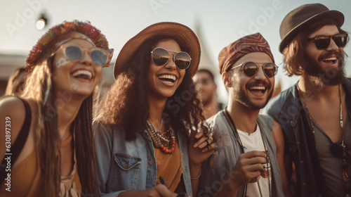 Diverse group of friends enjoying a music festival