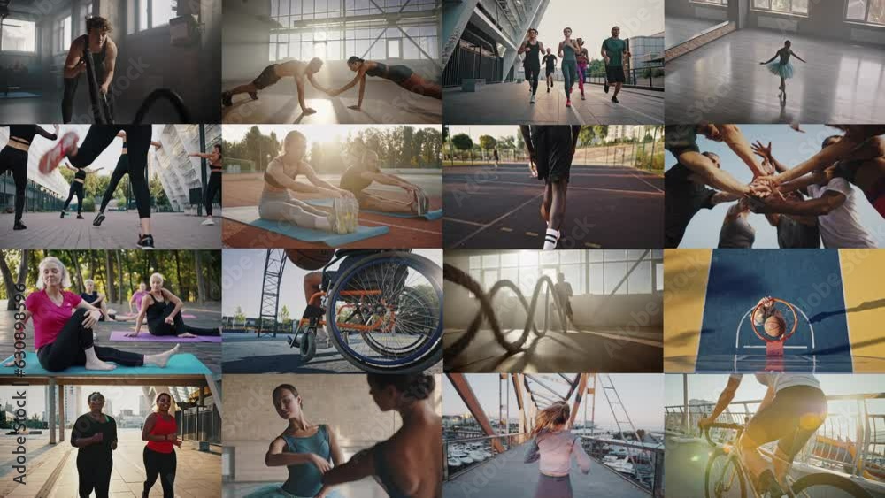 Professional healthy people doing sport exercises