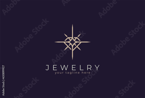 Jewelry Logo, diamond with jewel luster logo inspiration, flat design logo template, vector illustration