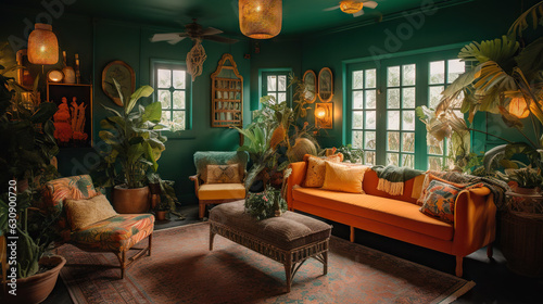  Tropical Living Room - generative AI, AI generated photo