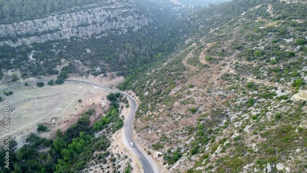 Aerial drone panoramic view of asphalt road in montains. Turkey. Aerial drone panoramic view of asphalt road in montains. Turkey.
