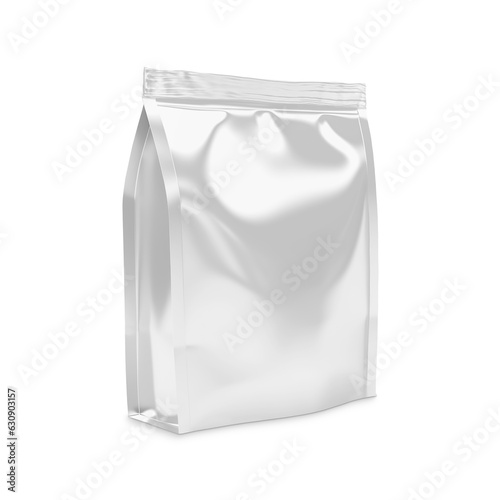 Blank Metallic White Pouch Up Package isolated on a white Background