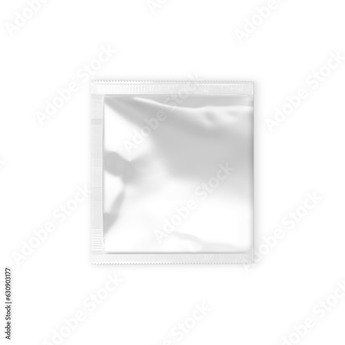 Blank Metallic White Sachet Package isolated on a white Background