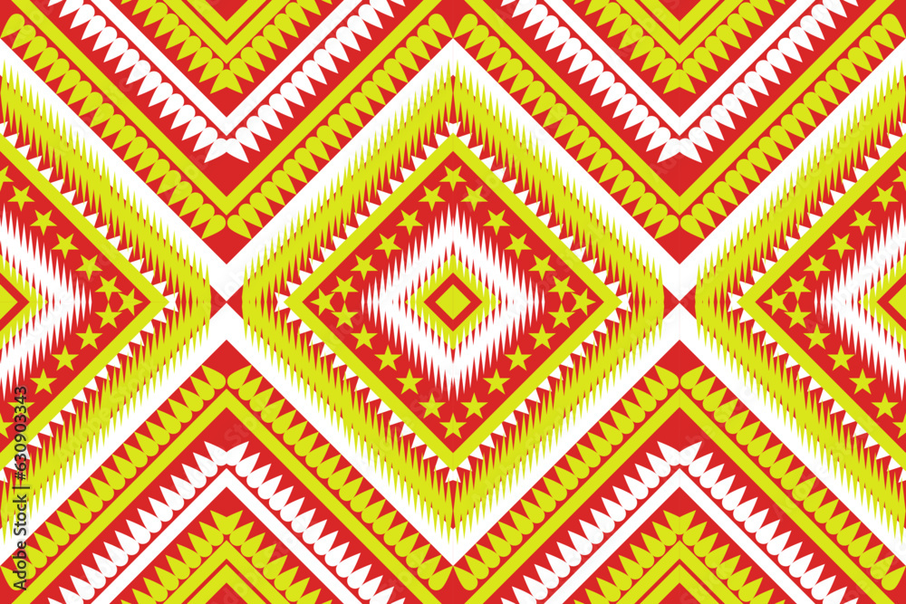 seamless ethnic rotary repeat fabric and tile design white yellow red for printed textiles, carpets