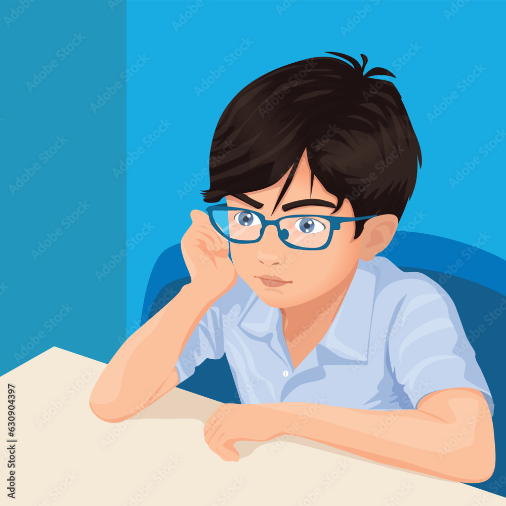 boy sitting and thinking at desk boy sitting and thinking at desk