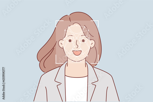 Biometric network for face recognition in front of woman undergoing identification