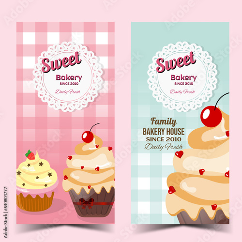 Sweet cupcakes vertically banners in vector illustration