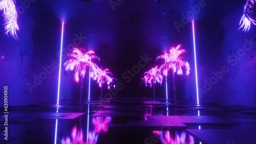 Neon Glowing Palm Trees and Tunnel Loop photo