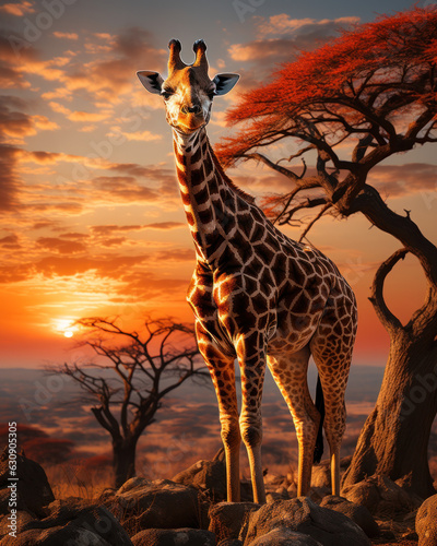 Close-up of a giraffe during sunset